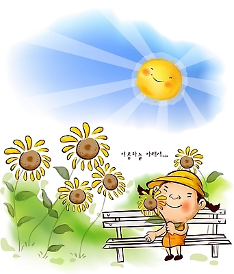 EPS 주간 사계절 계절 여자 꽃 어린이라이프 초등학생 어린이 벤치 의자 일러스트 자연 해바라기 한명 사람 소녀 야외 여름 태양 여자만 여자한명만 어린이만 소녀만 소녀한명만 국내일러스트 자연요소 식물 1 학생 라이프스타일 가구 생태계 파일형식 벡터