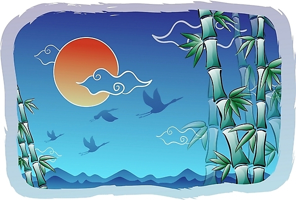 EPS 자연요소 구름 전통 명절 백그라운드 일러스트 새해 산 한국 풍경 사람없음 야외 설날 태양 전통문양 학 대나무 연하장 국내일러스트 나무 문양 기념일 아시아 조류 카드_감사 파일형식 벡터