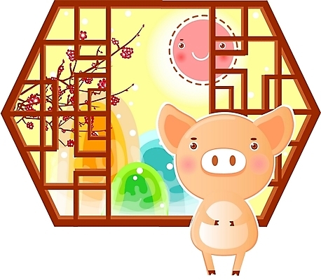 EPS 동물 척추동물 한마리 육지동물 명절 일러스트 포유류 새해 산 한국 사람없음 설날 문 돼지띠 돼지 매화 문살 전통문 정해년 국내일러스트 1 전통 기념일 꽃 아시아 십이지신 파일형식 벡터