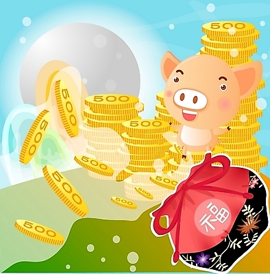 EPS 동물 척추동물 육지동물 명절 돈 일러스트 포유류 새해 복주머니 한국 사람없음 설날 돼지 돈자루 부 재산 오백원 정해년 국내일러스트 전통 기념일 아시아 전통소품 금융 동전 파일형식 벡터