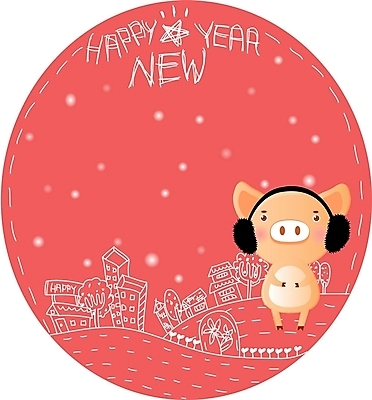 EPS 동물 척추동물 육지동물 명절 일러스트 포유류 새해 한국 사람없음 설날 마을 도시 돼지 귀마개 정해년 국내일러스트 전통 잡화 기념일 아시아 파일형식 벡터
