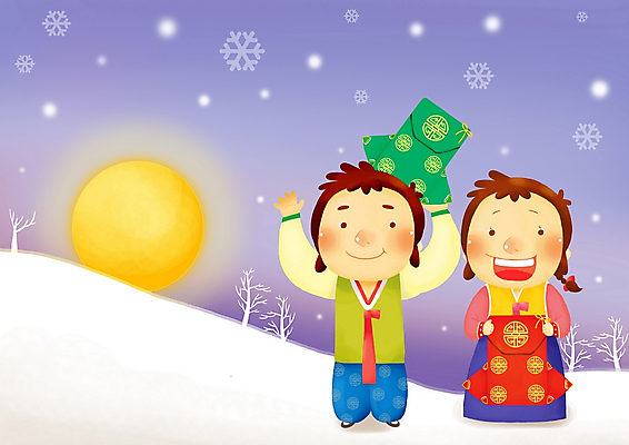 PSD 전통 계절 여자 명절 남자 어린이 겨울 일러스트 페인터 새해 복주머니 남매 사람 소녀 소년 야외 두명 10대 친구 설날 태양 새해인사 눈 야간 한복 십대만 국내일러스트 자연요소 한국전통 기념일 가족 관계 청소년 페인팅 날씨 전통소품 인사 전통의상 파일형식
