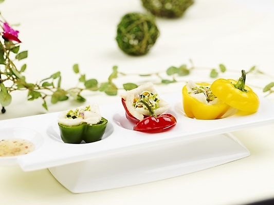 포토 JPG 스튜디오촬영 그릇 접시 음식 피망 파프리카 서양음식 실내 근접촬영 사람없음 장식 가로 빨간색 초록색 노란색 샐러드 덩굴 파프리카요리 국내포토 식물 식기 뷰포인트 컬러 채소 파일형식