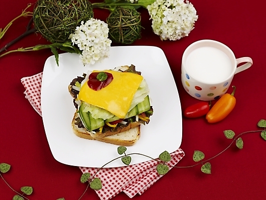 포토 JPG 스튜디오촬영 그릇 접시 꽃 음식 고추 치즈 서양음식 실내 샌드위치 사람없음 장식 컵 가로 초록색 하이앵글 노란색 우유 머그컵 덩굴 국내포토 식물 식기 뷰포인트 컬러 채소 유제품 내부 파일형식