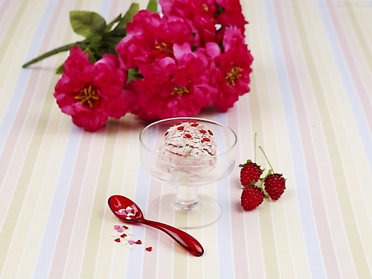 포토 JPG 스튜디오촬영 식물 그릇 꽃 음식 분홍색 과일 아이스크림 디저트 실내 사람없음 빨간색 숟가락 유리그릇 믹싱볼 국내포토 식기 컬러 유리 수저 내부 파일형식