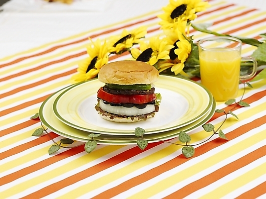 포토 JPG 스튜디오촬영 식물 그릇 접시 꽃 음료 음식 포크 해바라기 잔 패스트푸드 실내 사람없음 장식 가로 노란색 주스 햄버거 식탁보 오렌지주스 오브젝트 국내포토 식기 컬러 내부 인스턴트 과일주스 파일형식