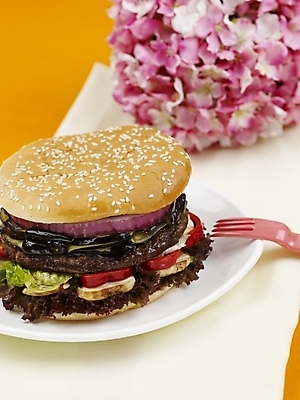 포토 JPG 스튜디오촬영 그릇 접시 꽃 음식 포크 패스트푸드 실내 근접촬영 사람없음 장식 세로 햄버거 국내포토 식물 식기 뷰포인트 내부 인스턴트 파일형식