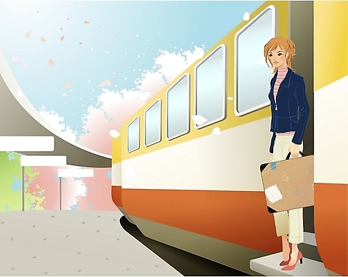 EPS 주간 나무 계절 여자 꽃 여행 일러스트 휴가 한명 사람 20대 성인 야외 여행가방 봄 기차 짐 표지판 역 플랫폼 기차역 봄여행 여자만 여자한명만 성인여자만 청년만 청년여자만 성인한명만 청년여자한명만 성인여자한명만 성인만 국내일러스트 자연요소 식물 1 육상교통 가방 교통시설 대중교통 알림판 청년 파일형식 벡터