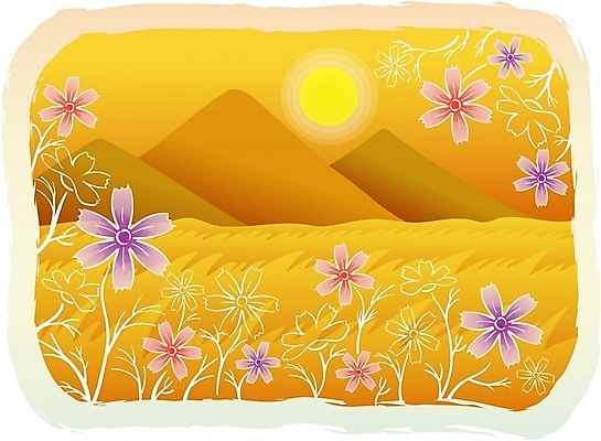 EPS 주간 식물 한국전통 계절 명절 꽃 백그라운드 일러스트 자연 산 논 가을꽃 풍경 초원 사람없음 야외 농작물 태양 추석 노을 추수 벼 가을 농촌 시골 코스모스 이삭 가을배경 국내일러스트 자연요소 전통 기념일 농업 곡류 한국 생태계 파일형식 벡터 가을_계절