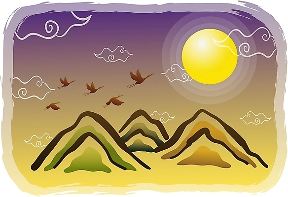 EPS 동물 구름 척추동물 한국전통 문양 백그라운드 일러스트 조류 새해 산 풍경 사람없음 야외 전통문양 학 보름달 달 야간 동양화 국내일러스트 자연요소 전통 한국 미술 파일형식 벡터