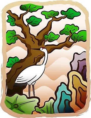 EPS 동물 척추동물 한국전통 문양 백그라운드 일러스트 조류 새해 산 사람없음 야외 전통문양 학 돌_바위 바위 소나무 동양화 국내일러스트 나무 전통 한국 미술 파일형식 벡터