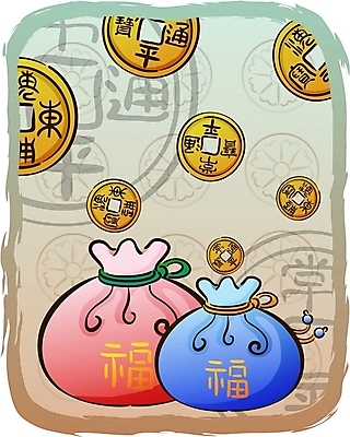EPS 한국전통 문양 잡화 명절 백그라운드 돈 일러스트 새해 복주머니 사람없음 설날 전통문양 동전 향주머니 엽전 상평통보 국내일러스트 전통 기념일 전통소품 한국 재산 주머니 파일형식 벡터