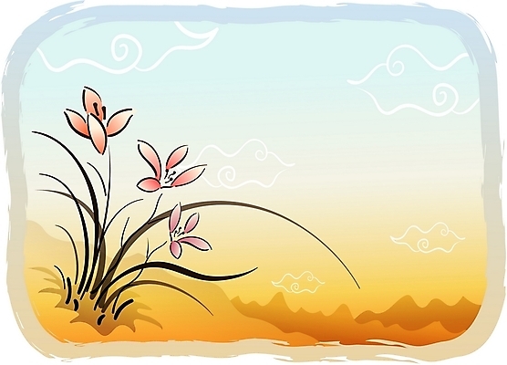 EPS 식물 구름 한국전통 꽃 백그라운드 일러스트 새해 산 사람없음 전통문양 난초 동양화 국내일러스트 자연요소 전통 문양 한국 미술 파일형식 벡터