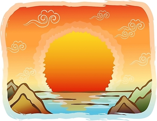 EPS 주간 자연요소 구름 한국전통 명절 바다 백그라운드 일러스트 새해 풍경 사람없음 야외 설날 태양 전통문양 일출 국내일러스트 전통 문양 기념일 한국 노을 파일형식 벡터