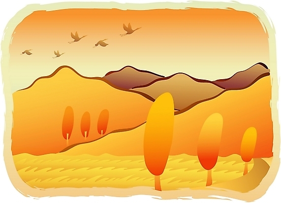 EPS 나무 한국전통 사계절 계절 명절 백그라운드 일러스트 자연 조류 하늘 산 논 풍경 사람없음 야외 추석 노을 학 추수 가을 가을배경 국내일러스트 자연요소 식물 동물 전통 기념일 농업 한국 생태계 파일형식 벡터 가을_계절