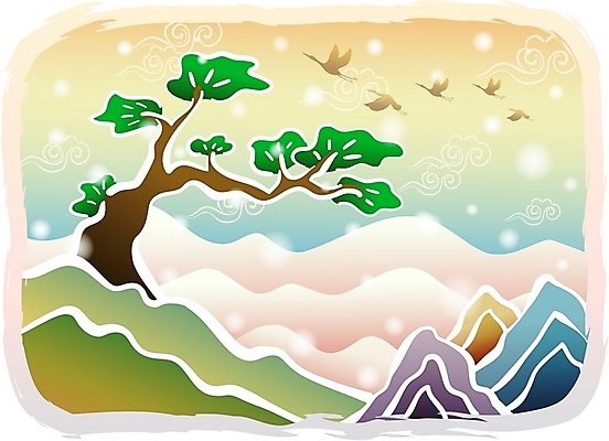 EPS 나무 식물 구름 한국전통 계절 명절 백그라운드 겨울 일러스트 조류 새해 산 풍경 사람없음 야외 설날 학 눈 소나무 동양화 겨울배경 국내일러스트 자연요소 동물 전통 기념일 날씨 한국 미술 파일형식 벡터
