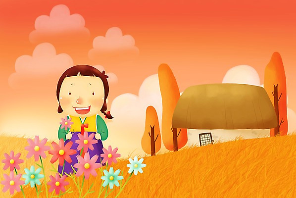 PSD 나무 구름 한국전통 계절 여자 명절 꽃 초등학생 어린이 일러스트 페인터 하늘 주택 논 한명 사람 소녀 초원 야외 농가 추석 노을 가을 시골 전통의상 한복 코스모스 여자만 여자한명만 어린이만 소녀만 소녀한명만 국내일러스트 자연요소 식물 1 학생 전통 기념일 농업 페인팅 한국 건물 농장 파일형식