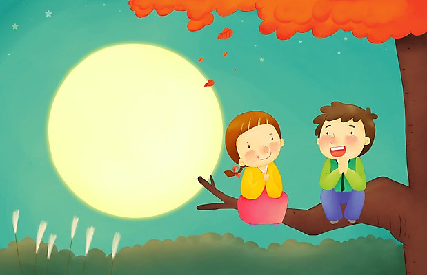 PSD 나무 한국전통 계절 여자 명절 남자 어린이 일러스트 페인터 남매 갈대 미소 웃음 사람 소녀 소년 야외 두명 추석 보름달 달 가을 기도 야간 전통의상 한복 소원 달맞이 어린이만 국내일러스트 자연요소 식물 전통 기념일 가족 페인팅 한국 표정 파일형식