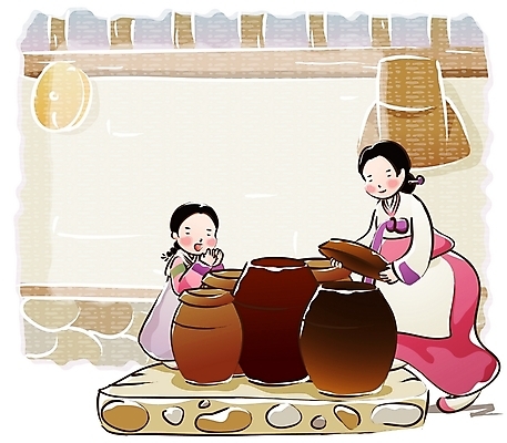 EPS 한국전통 여자 명절 어린이 고건축 일러스트 가족 엄마 열쇠 새해 실내 사람 소녀 두명 설날 바구니 주방 항아리 키_도구 여자만 국내일러스트 전통 건축물 기념일 관계 한국 내부 도구 도자기 파일형식 벡터