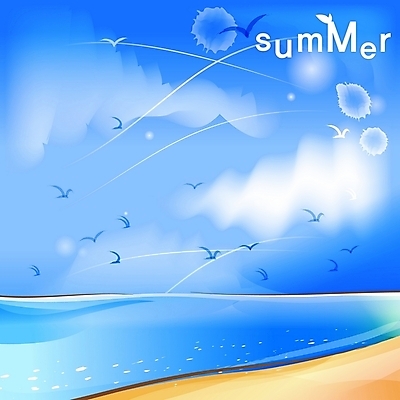 EPS 주간 구름 사계절 계절 모래 바다 백그라운드 일러스트 자연 갈매기 하늘 풍경 해변 사람없음 야외 여름 국내일러스트 자연요소 조류 생태계 파일형식 벡터