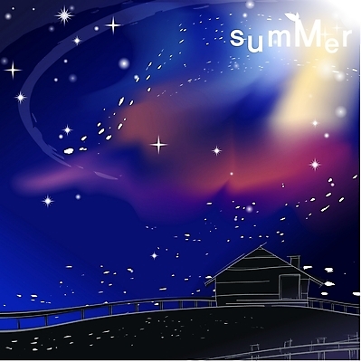 EPS 사계절 계절 별 백그라운드 일러스트 자연현상 자연 밤하늘 하늘 주택 풍경 사람없음 야외 여름 울타리 야간 오로라 국내일러스트 자연요소 건물 담장 생태계 파일형식 벡터