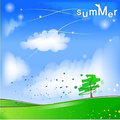 EPS 주간 나무 구름 사계절 계절 백그라운드 일러스트 자연 하늘 바람 풍경 초원 사람없음 야외 여름 언덕 산들바람 국내일러스트 자연요소 식물 날씨 생태계 파일형식 벡터