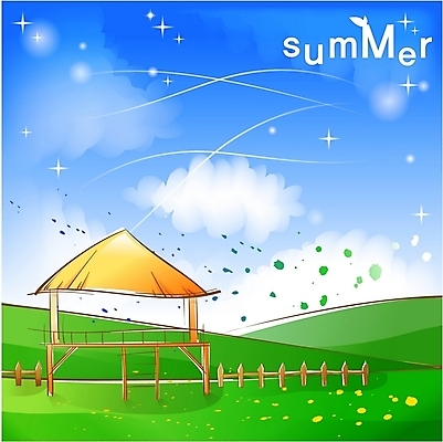 EPS 주간 구름 사계절 계절 백그라운드 일러스트 자연 하늘 바람 풍경 초원 사람없음 야외 여름 울타리 시골 오두막 원두막 국내일러스트 자연요소 날씨 담장 생태계 파일형식 벡터