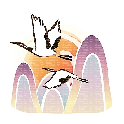 EPS 동물 척추동물 명절 일러스트 조류 새해 산 한국 풍경 사람없음 설날 태양 학 동양화 장수 장수_수명 국내일러스트 자연요소 전통 기념일 아시아 미술 파일형식 벡터