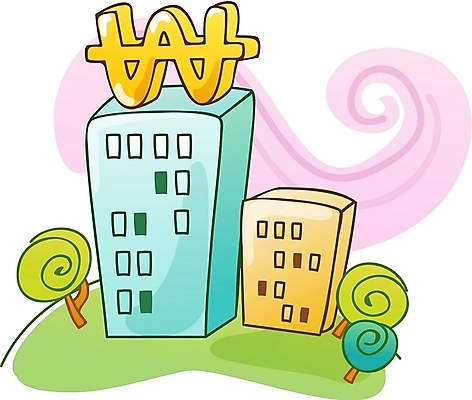 EPS 나무 건축 돈 일러스트 회사 비즈니스 빌딩 사람없음 건물 원화 화폐기호 은행 국내일러스트 식물 건축물 기호 금융 재산 화폐 파일형식 벡터