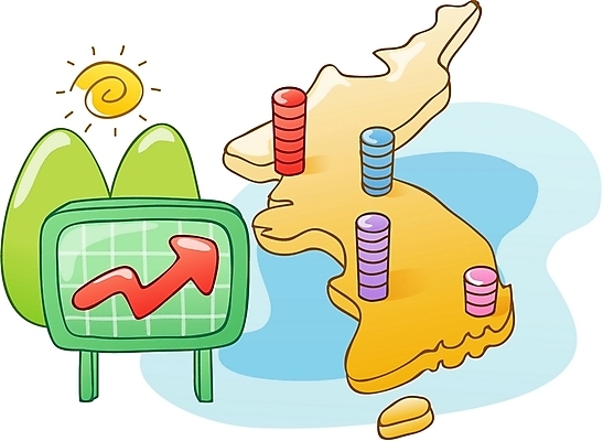 EPS 아시아 일러스트 비즈니스 통계 그래프 한국 사람없음 태양 자료 땅 상승 증시 한반도 인구 국내일러스트 자연요소 나라 컨셉 파일형식 벡터
