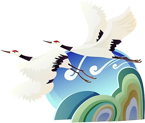 EPS 나무 동물 척추동물 명절 일러스트 조류 새해 산 한국 풍경 사람없음 설날 태양 학 동양화 장수 장수_수명 국내일러스트 자연요소 식물 전통 기념일 아시아 미술 파일형식 벡터