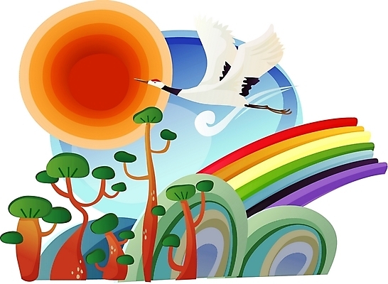 EPS 나무 동물 척추동물 명절 무지개 일러스트 조류 새해 산 한국 풍경 사람없음 설날 태양 학 동양화 장수 장수_수명 국내일러스트 자연요소 식물 전통 기념일 아시아 미술 파일형식 벡터