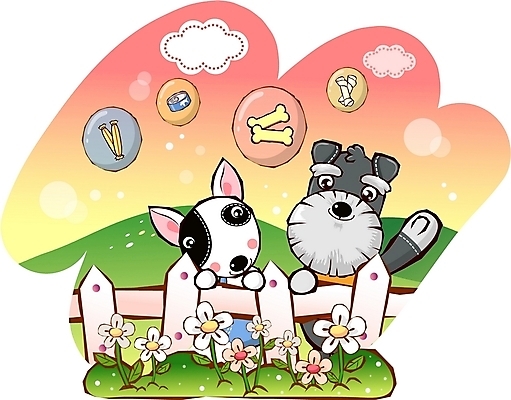 EPS 주간 동물 척추동물 캐릭터 육지동물 꽃 반려견 동물캐릭터 두마리 꽃밭 일러스트 홍보캐릭터 포유류 뼈 애니멀프린트 야외 울타리 반려동물 정원 소시지 캔 개 강아지 슈나우저 먹이 개캐릭터 불테리어 통조림 개껌 일러캐릭터 자연요소 식물 2 담장 가공식품 테리어 파일형식 벡터