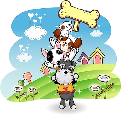 EPS 주간 나무 동물 구름 척추동물 캐릭터 육지동물 꽃 반려견 동물캐릭터 여러마리 일러스트 홍보캐릭터 포유류 하늘 뼈 주택 간판 애니멀프린트 초원 야외 건물 반려동물 개 강아지 슈나우저 개캐릭터 불테리어 일러캐릭터 자연요소 식물 건축물 다수 테리어 파일형식 벡터