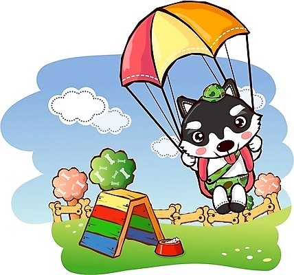 EPS 주간 동물 구름 척추동물 캐릭터 한마리 육지동물 반려견 동물캐릭터 일러스트 홍보캐릭터 포유류 하늘 뼈 애니멀프린트 사람없음 야외 울타리 반려동물 개 강아지 연습 낙하산 개캐릭터 알래스칸말라뮤트 훈련도구 일러캐릭터 자연요소 1 담장 도구 파일형식 벡터