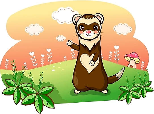 EPS 주간 동물 구름 척추동물 캐릭터 한마리 육지동물 꽃 동물캐릭터 일러스트 홍보캐릭터 포유류 하늘 애니멀프린트 초원 사람없음 야외 버섯 페럿 족제비 일러캐릭터 자연요소 식물 1 파일형식 벡터