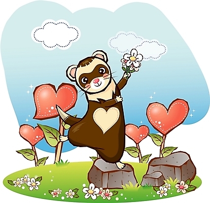 EPS 주간 동물 구름 척추동물 캐릭터 한마리 육지동물 꽃 동물캐릭터 일러스트 홍보캐릭터 포유류 하늘 애니멀프린트 초원 사람없음 야외 돌_바위 바위 하트 페럿 족제비 일러캐릭터 자연요소 모양 식물 1 파일형식 벡터