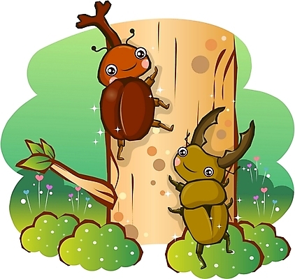 EPS 나무 동물 캐릭터 동물캐릭터 곤충 두마리 절지류 일러스트 홍보캐릭터 나뭇잎 애니멀프린트 사람없음 야외 벌레 나무기둥 곤충캐릭터 사슴벌레 장수풍뎅이 일러캐릭터 식물 잎 2 파일형식 벡터