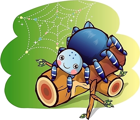 EPS 주간 동물 캐릭터 한마리 동물캐릭터 절지류 일러스트 홍보캐릭터 나뭇잎 애니멀프린트 사람없음 야외 나뭇가지 거미줄 거미 나무토막 타란툴라 일러캐릭터 자연요소 나무 1 곤충 잎 파일형식 벡터