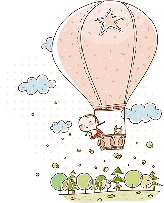 EPS 주간 구름 여자 일러스트 청소년 한명 사람 야외 10대 환경 고양이 열기구 숲 모래주머니 여자만 여자한명만 십대만 십대여자만 십대여자한명만 국내일러스트 자연요소 1 포유류 항공교통 반려동물 파일형식 벡터