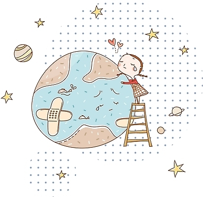 EPS 여자 별 지구 일러스트 사다리 청소년 한명 사람 10대 자연보호 환경 행성 반창고 환경오염 오염 여자만 여자한명만 십대만 십대여자만 십대여자한명만 국내일러스트 자연요소 1 컨셉 자연 우주 도구 의료용품 보호 파일형식 벡터