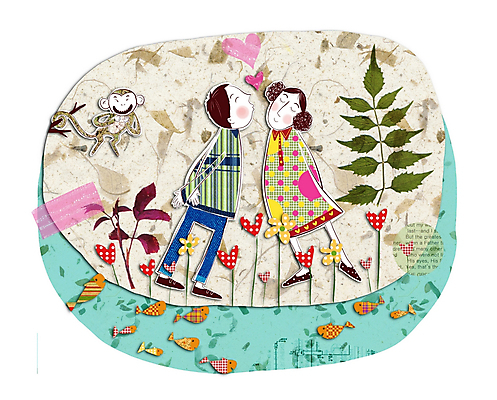 PSD 나무 커플 여자 남자 행복 일러스트 나뭇잎 키스 사랑 어류 사람 소년 두명 원숭이 콜라주 감동 국내일러스트 식물 감정 어린이 잎 포유류 관계 수중동물 애정표현 파일형식