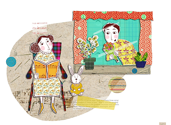 PSD 커플 여자 남자 화분 인형 꽃다발 의자 일러스트 창문 사랑 사람 소년 두명 책 독서 토끼 악보 콜라주 국내일러스트 꽃 감정 어린이 음악 가구 포유류 관계 반려동물 파일형식