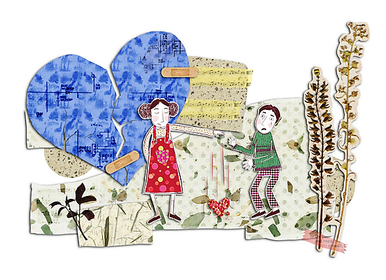 PSD 커플 여자 남자 감정 일러스트 나뭇잎 사랑 사람 소년 두명 반창고 이별 버리기 콜라주 국내일러스트 어린이 컨셉 잎 관계 모션 의료용품 파일형식