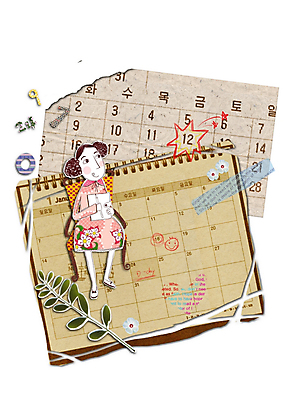 PSD 여자 기념일 의자 일러스트 청소년 표시 나뭇잎 사랑 한명 사람 10대 달력 콜라주 여자만 여자한명만 십대만 십대여자만 십대여자한명만 국내일러스트 1 감정 가구 잎 이벤트 파일형식