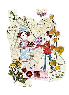 PSD 커플 여자 남자 일러스트 발렌타인데이 사랑 사람 소년 두명 초콜릿 콜라주 국내일러스트 감정 어린이 관계 데이이벤트 디저트 파일형식