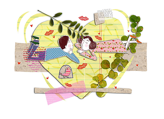 PSD 커플 여자 남자 일러스트 나뭇잎 키스 사랑 사람 소년 두명 입술 콜라주 키스데이 국내일러스트 감정 어린이 잎 관계 데이이벤트 신체부위 애정표현 파일형식