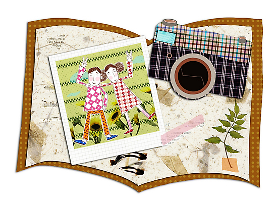 PSD 커플 여자 남자 일러스트 사랑 사람 소년 두명 카메라 앨범 콜라주 기념사진 포토데이 국내일러스트 감정 어린이 관계 데이이벤트 전자제품 파일형식