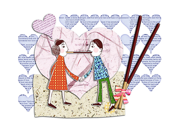 PSD 커플 여자 남자 일러스트 사랑 사람 소년 두명 콜라주 빼빼로 빼빼로데이 국내일러스트 감정 어린이 관계 데이이벤트 디저트 막대과자 파일형식