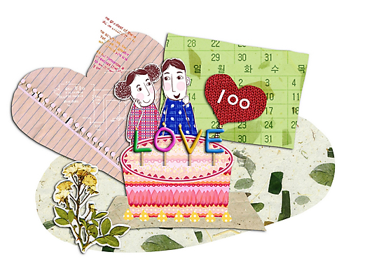 PSD 커플 여자 기념일 남자 꽃 행복 일러스트 사랑 사람 두명 케이크 하트 콜라주 100일 백일 국내일러스트 모양 식물 감정 관계 디저트 이벤트 파일형식